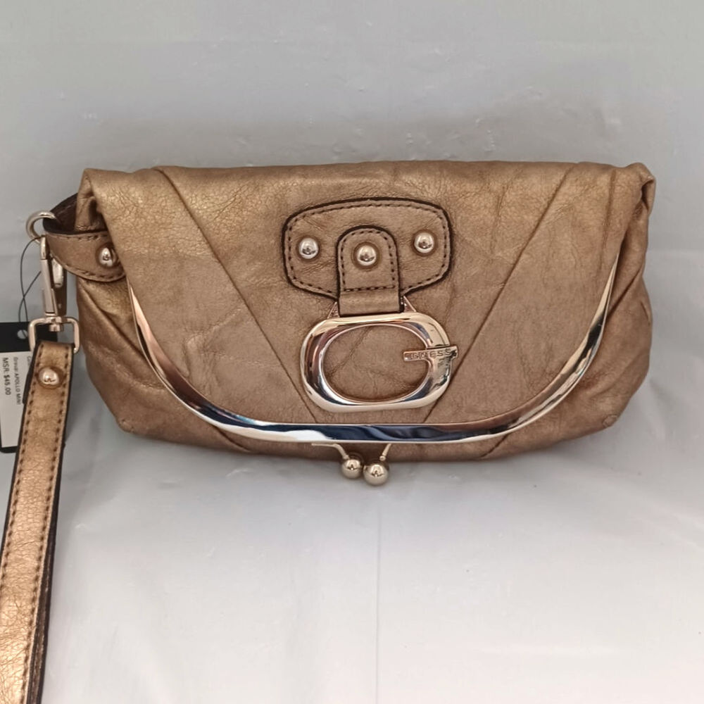 GUESS Apollo Mini Metallic Gold Wristlet Clutch